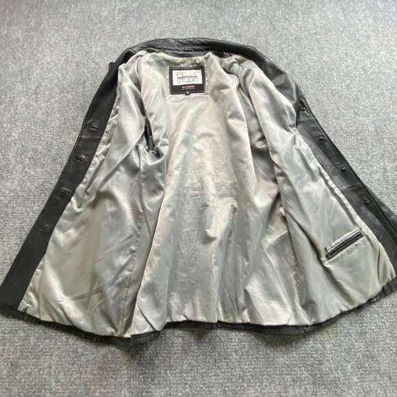Pelle Studio By Wilsons Leather Jacket Womens Black XL Button Mid Long Classic - Picture 15 of 16